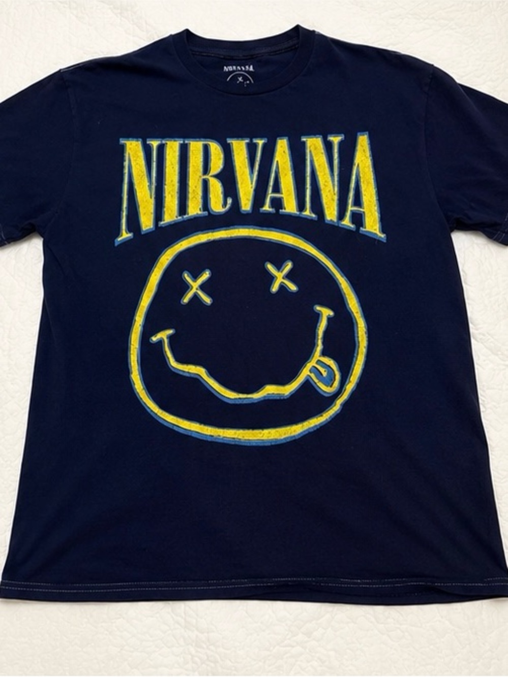 NIRVANA Navy Tee with Yellow Graphic Smiley
